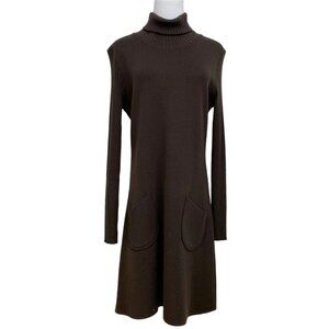 NWOT ROYAL MER BRETAGNE BROWN MERINO WOOL BLEND KNIT TURTLENECK SHIFT DRESS - 12